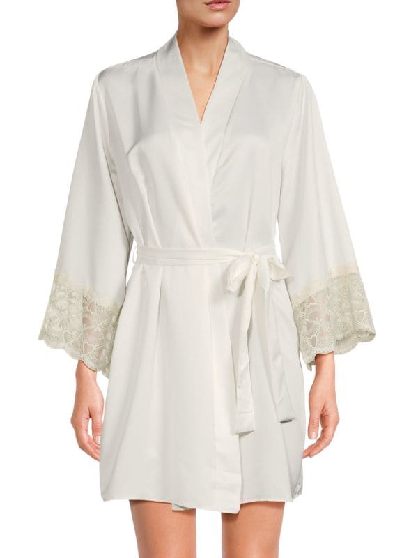 Flora Nikrooz Kit Matte Lace Trim Satin Robe